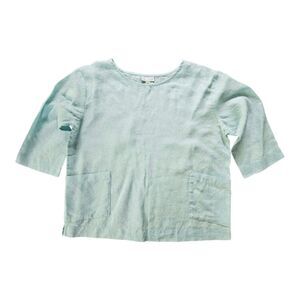 Pure J. Jill Linen Mint Green Boxy Top Lagenlook Beachy Small PETITE pockets